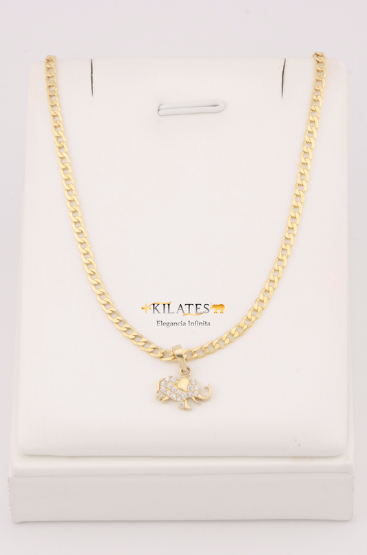 "CADENA DE 50CM PARA ADULTO ESTILO CUBANA CON DIJE DE ESTRELLA DE ELEFANTE CON ZIRCONIA BLANCA. ORO 10K #775-3126"