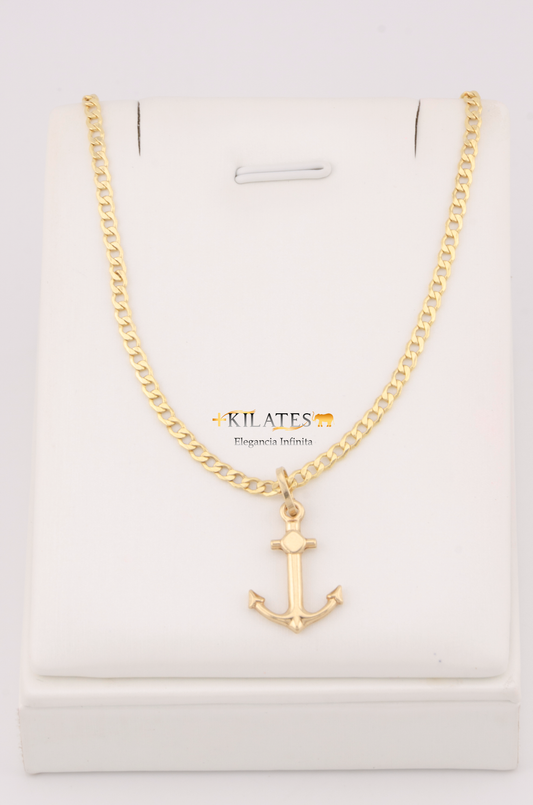 "CADENA DE 50CM PARA ADULTO ESTILO CUBANA CON DIJE DE ANCLA. ORO 10K #775-3129"
