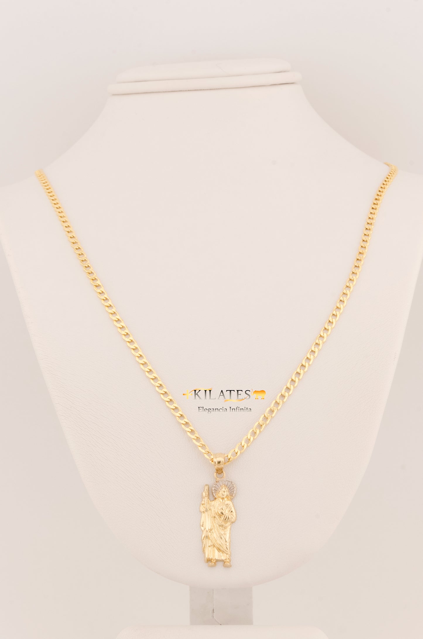 "CADENA DE 50CM PARA ADULTO ESTILO CUBANA CON DIJE DE SAN JUDAS TADEO MEDIANO . ORO 10K #775-3110"
