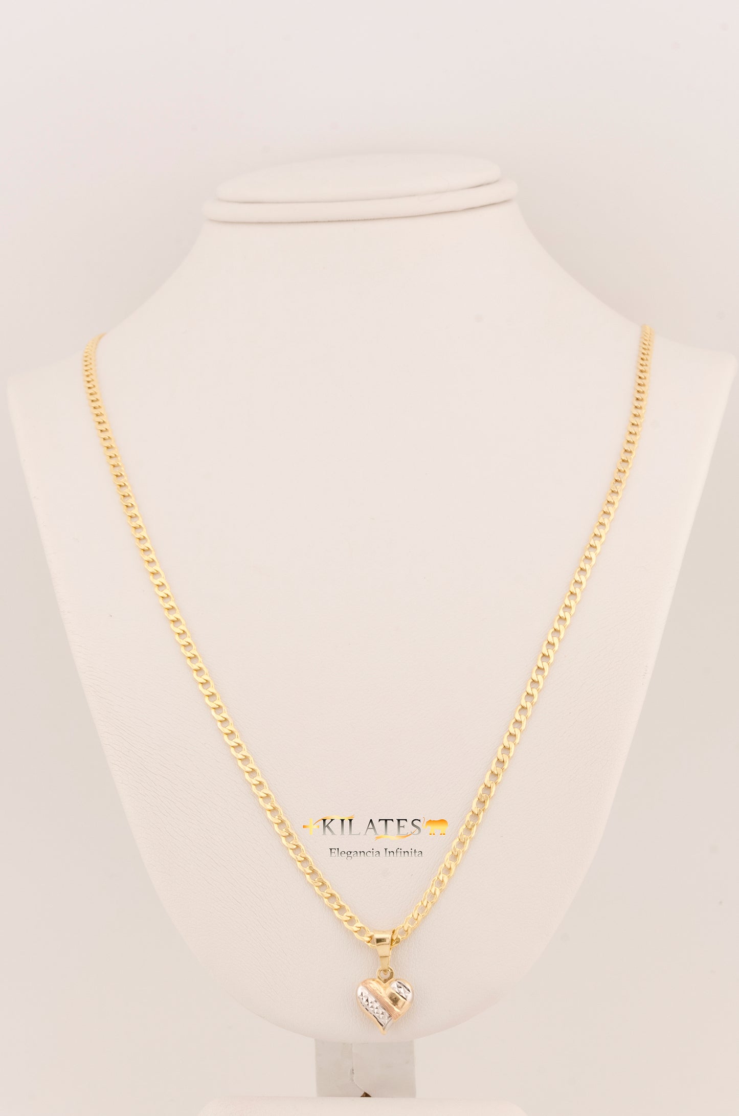 "CADENA DE 50CM PARA ADULTO ESTILO CUBANA CON DIJE DE ESTRELLA DE CORAZON 3 TONOS. ORO 10K #775-3119"