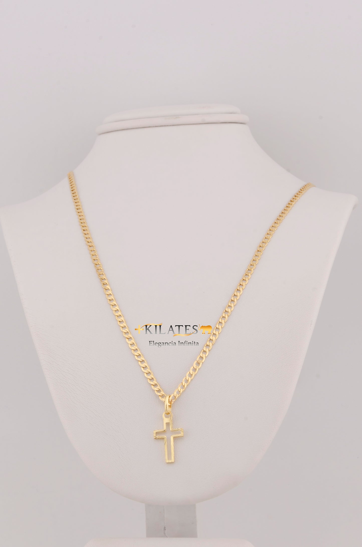 "CADENA DE 50CM PARA ADULTO ESTILO CUBANA CON DIJE DE CRUZ. ORO 10K #775-3211"