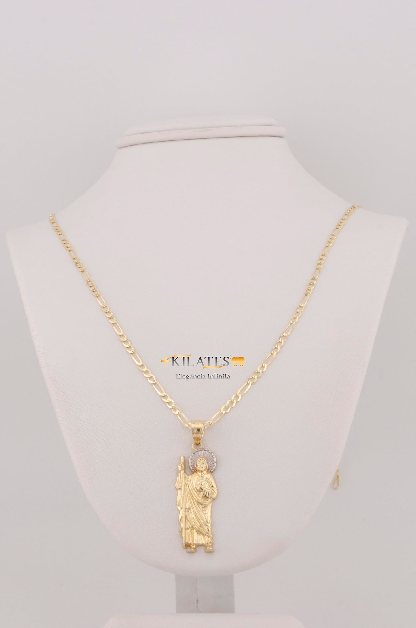 "CADENA DE 50CM PARA ADULTO ESTILO 3+1 SOLIDA CON DIJE DE SAN JUDAS TADEO GRANDE . ORO 10K #775-3255"