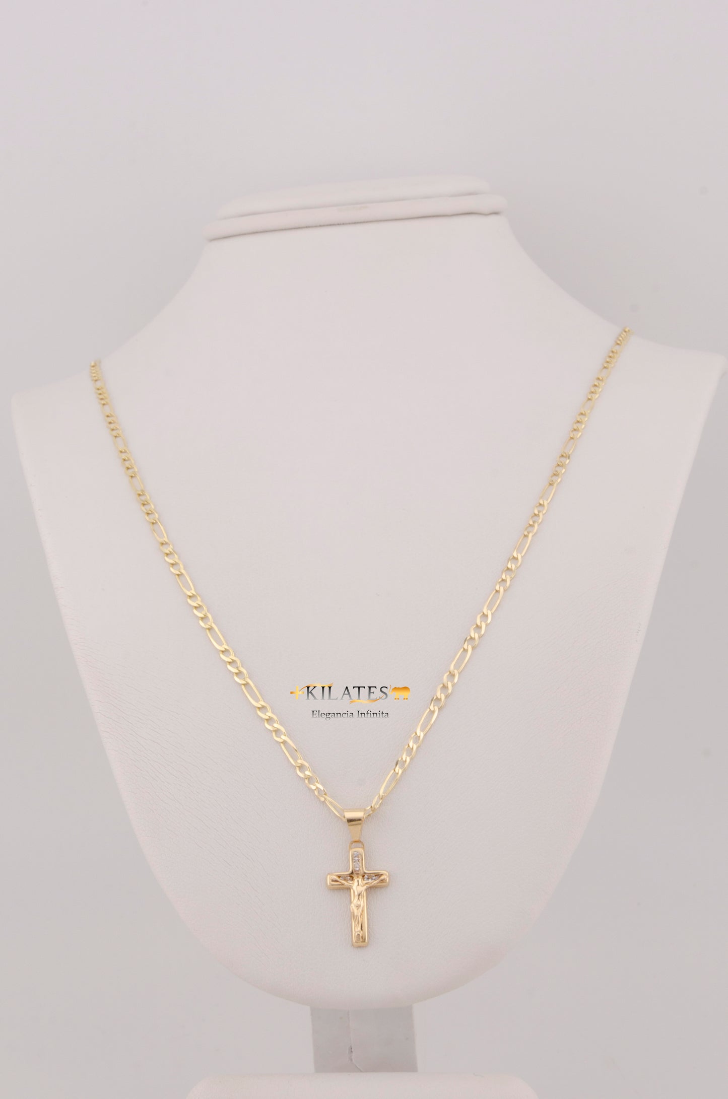 "CADENA DE 50CM PARA ADULTO ESTILO 3+1 SOLIDA CON DIJE DE CRUZ PEQUEÑA CON JESUCRISTO. ORO 10K #775-3258"