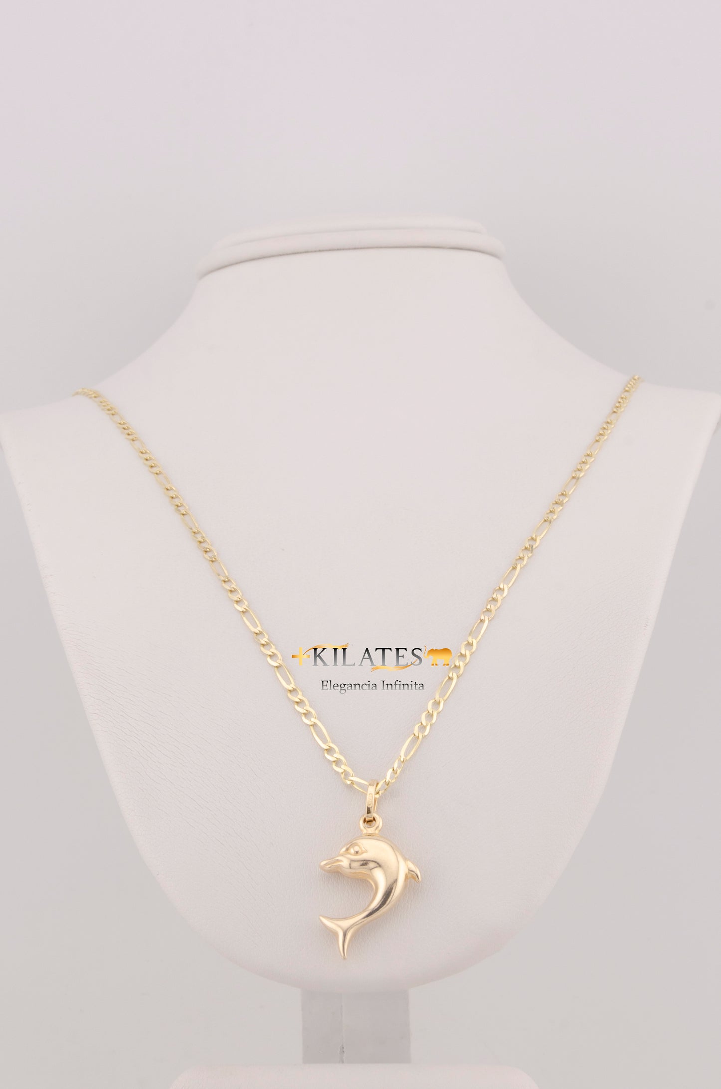 "CADENA DE 50CM PARA ADULTO ESTILO 3+1 SOLIDA CON DIJE DE DELFIN GRANDE . ORO 10K #775-3263"