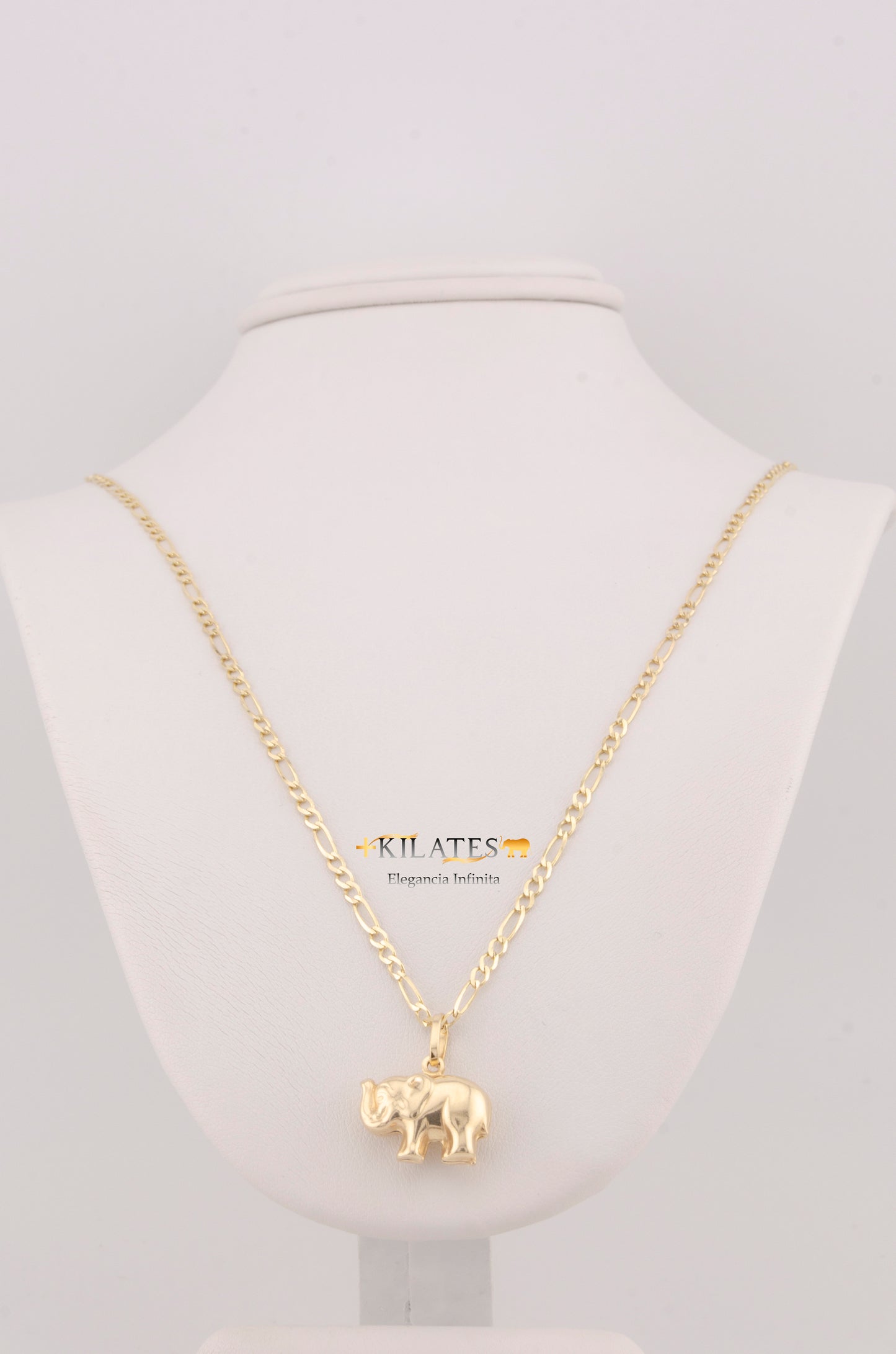 "CADENA DE 50CM PARA ADULTO ESTILO 3+1 SOLIDA CON DIJE DE ELEFANTE GRANDE . ORO 10K #775-3266"
