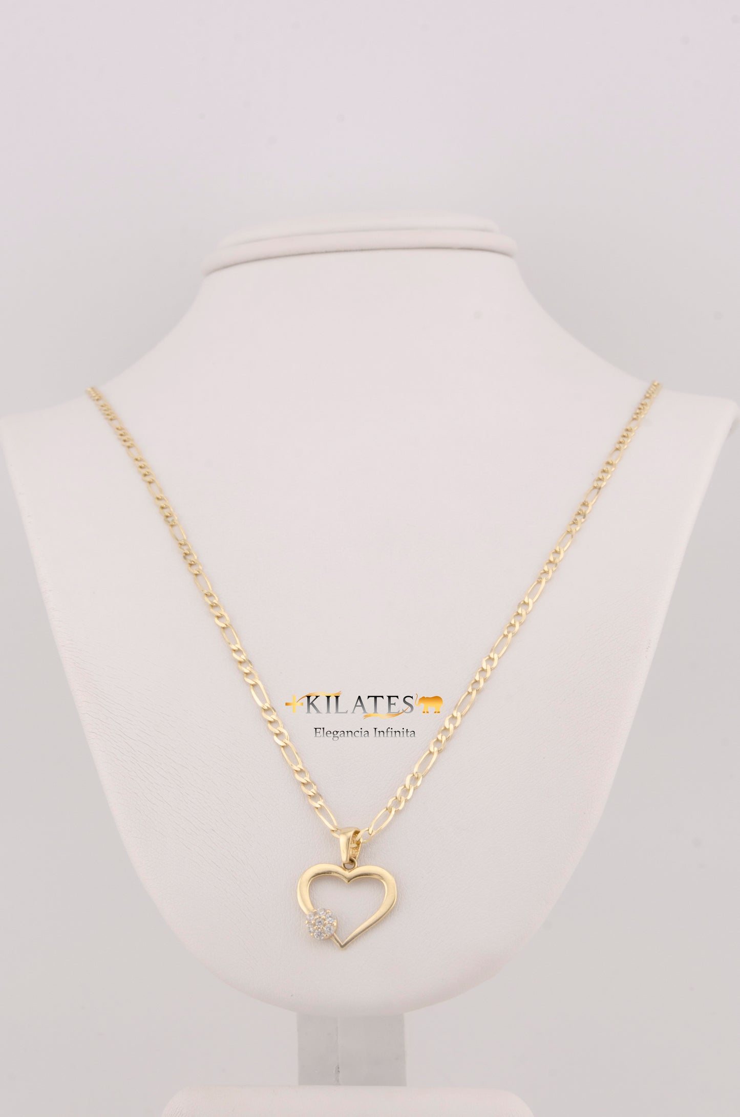"CADENA DE 50CM PARA ADULTO ESTILO 3+1 SOLIDA CON DIJE DE CORAZON CON ZIRCONIA BLANCA AL LADO . ORO 10K #775-3270"