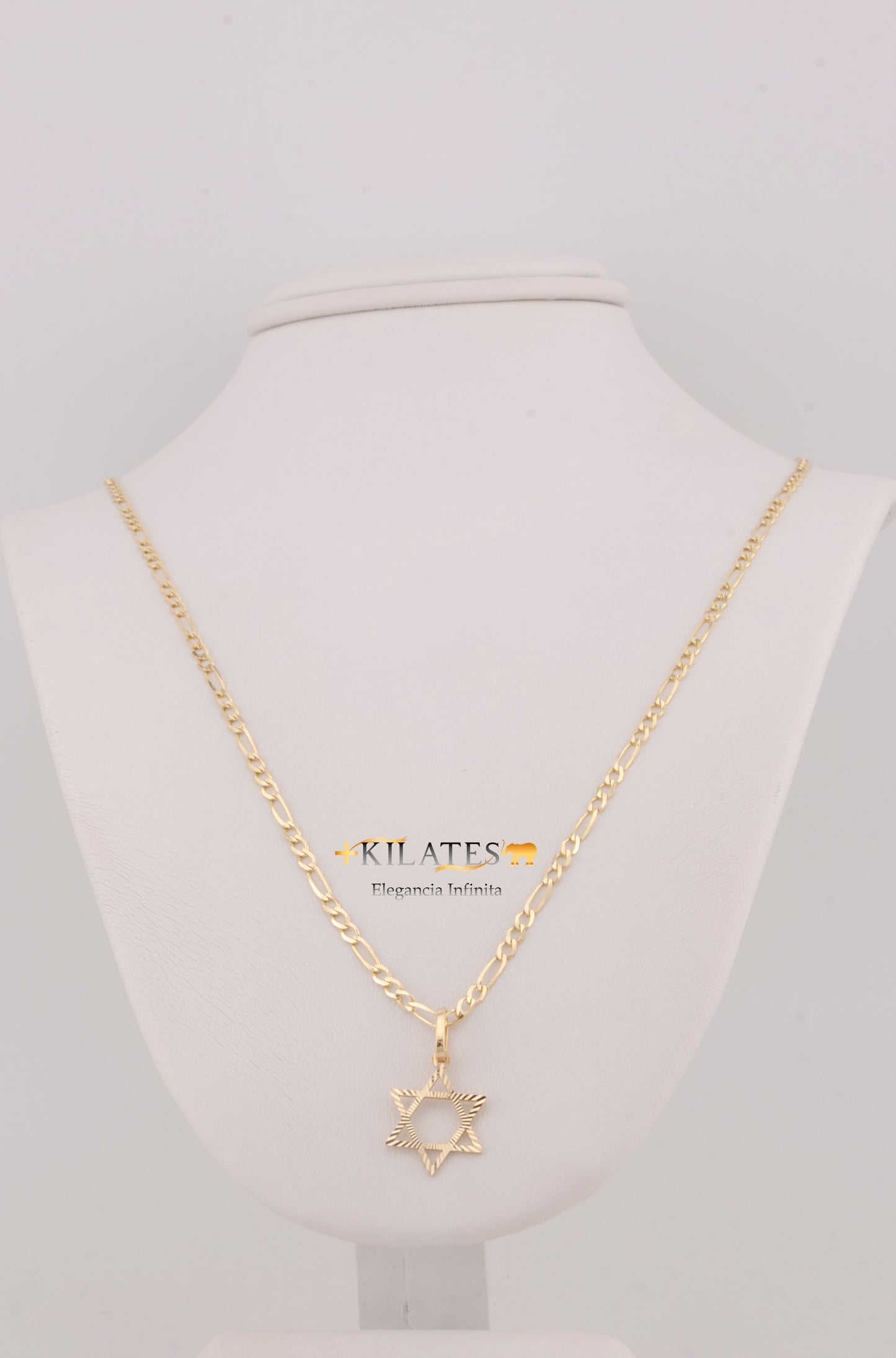 "CADENA DE 50CM PARA ADULTO ESTILO 3+1 SOLIDA CON DIJE DE ESTRELLA DE DAVID. ORO 10K #775-3275"