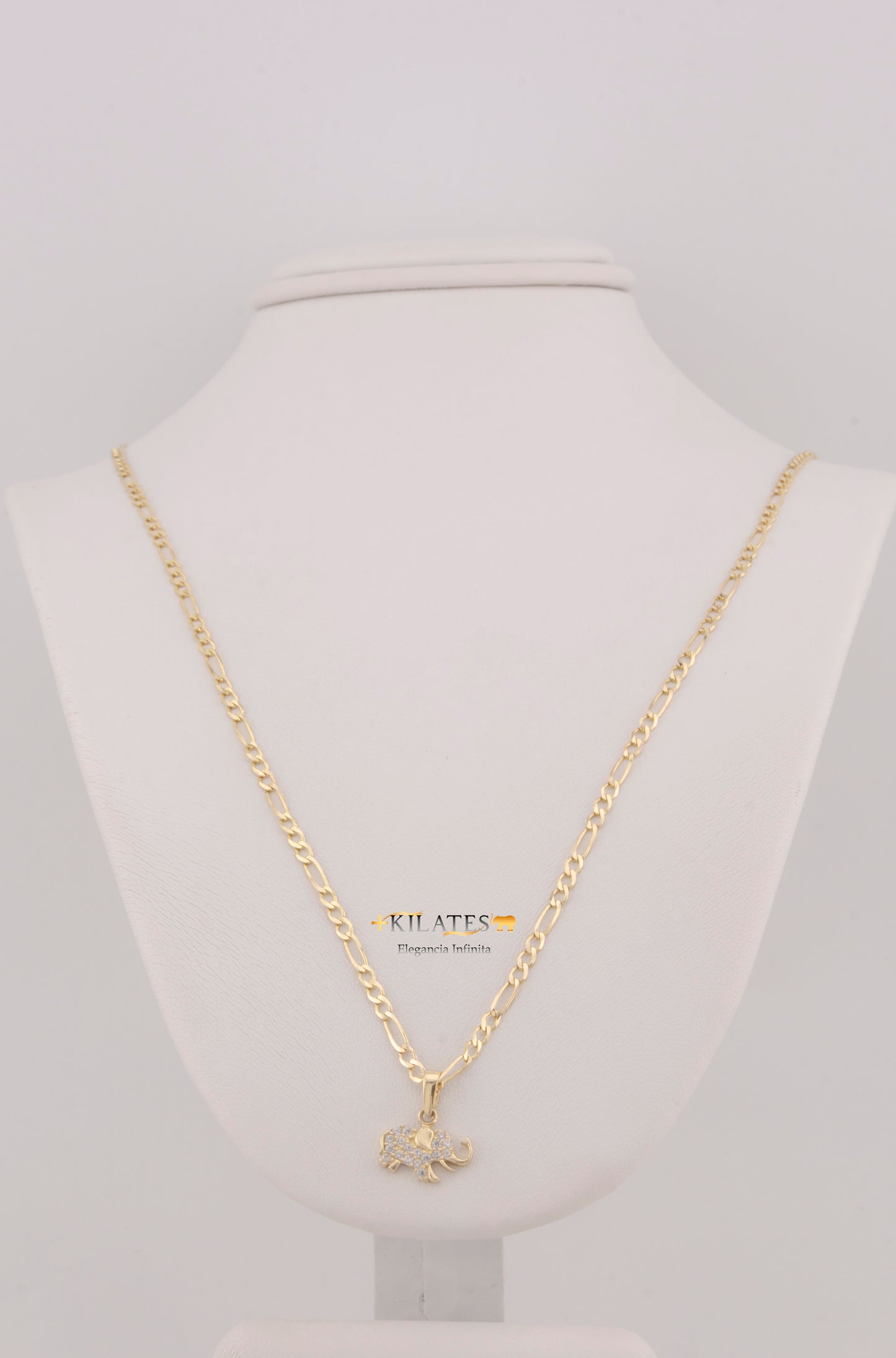 "CADENA DE 50CM PARA ADULTO ESTILO 3+1 SOLIDA CON DIJE DE ELEFANTE CON ZIRCONIA BLANCA . ORO 10K #775-3278"