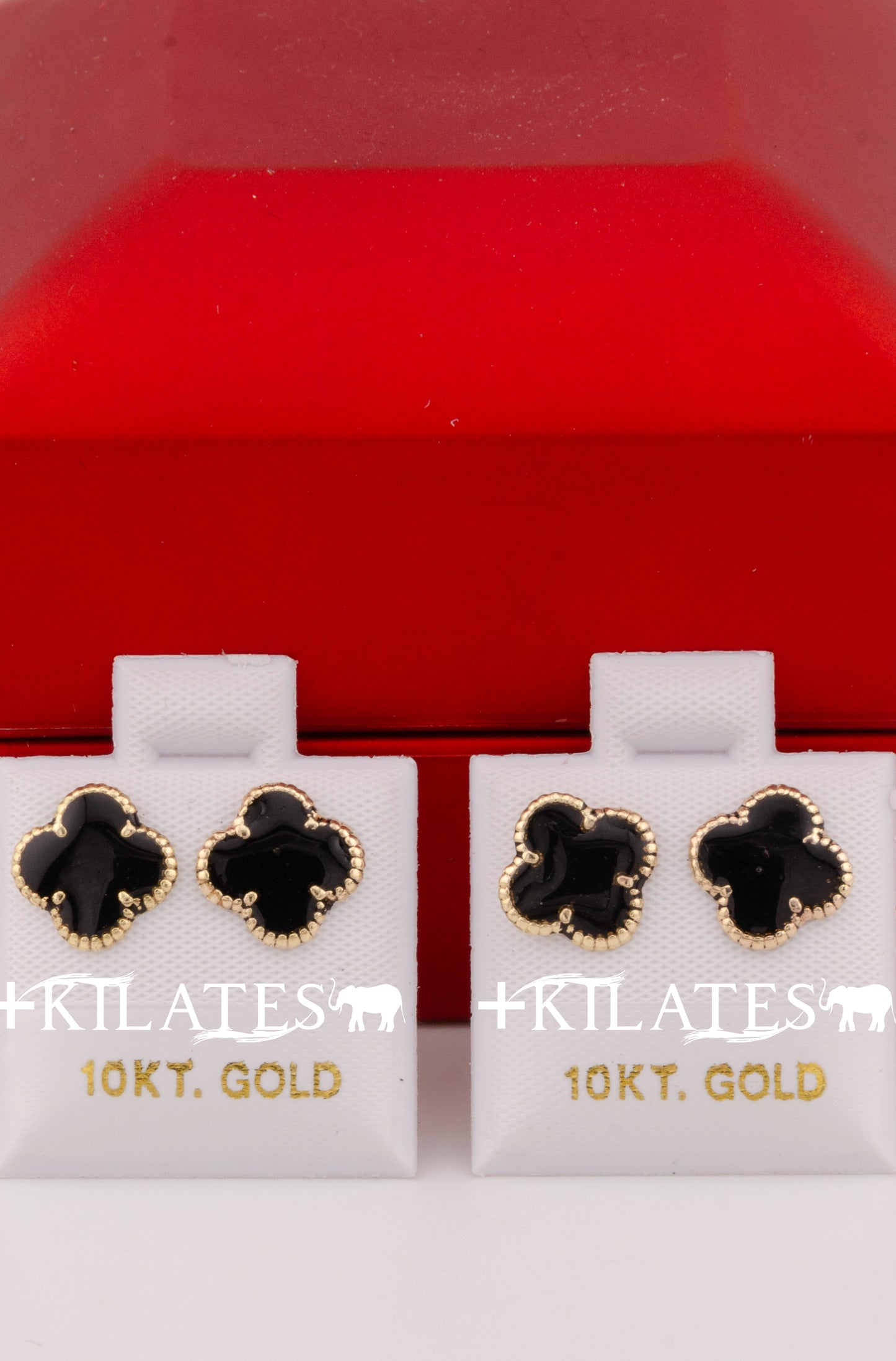 ARETES PREMIUM DE TREBOL VAN CLEFF NEGROS.ORO 10K #775-3245