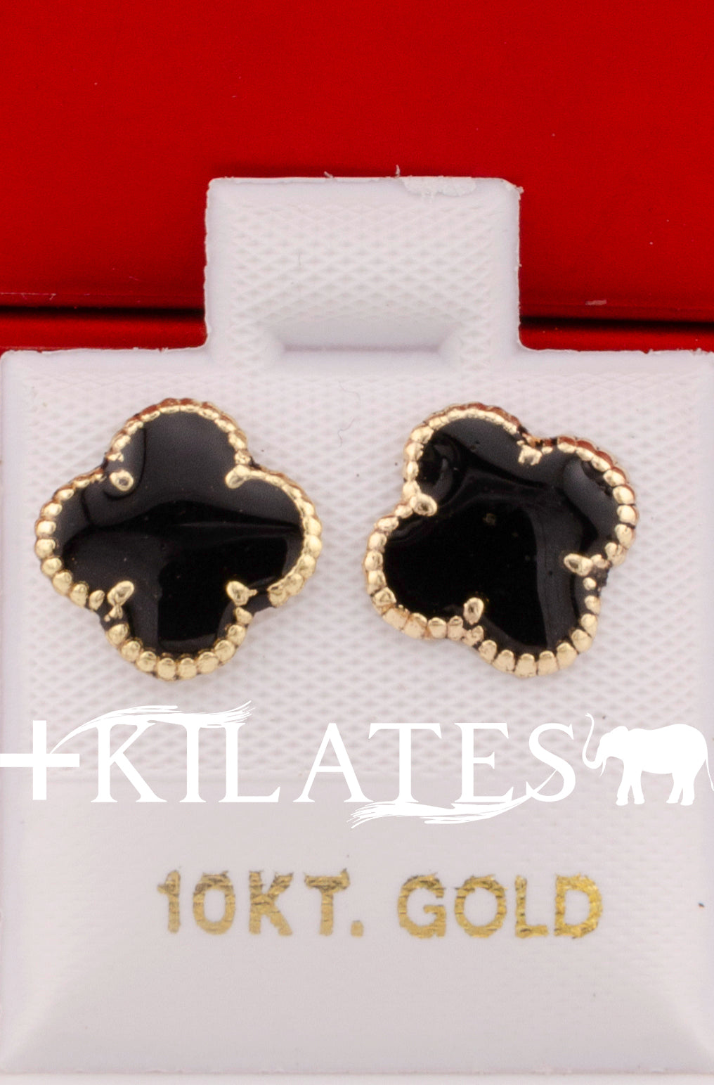 ARETES PREMIUM DE TREBOL VAN CLEFF NEGROS.ORO 10K #775-3245