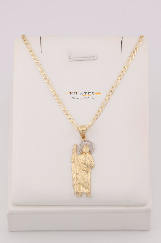 "CADENA DE 50CM PARA ADULTO ESTILO 3+1 SOLIDA CON DIJE DE SAN JUDAS TADEO GRANDE . ORO 10K #775-3255"