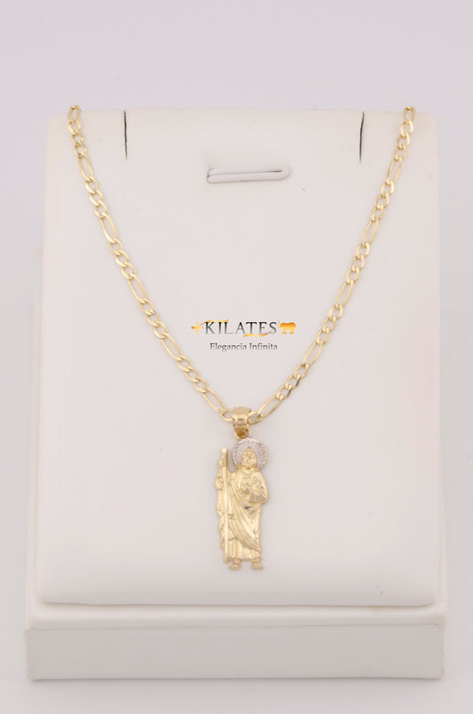 "CADENA DE 50CM PARA ADULTO ESTILO 3+1 SOLIDA CON DIJE DE SAN JUDAS TADEO MEDIANO . ORO 10K #775-3256"