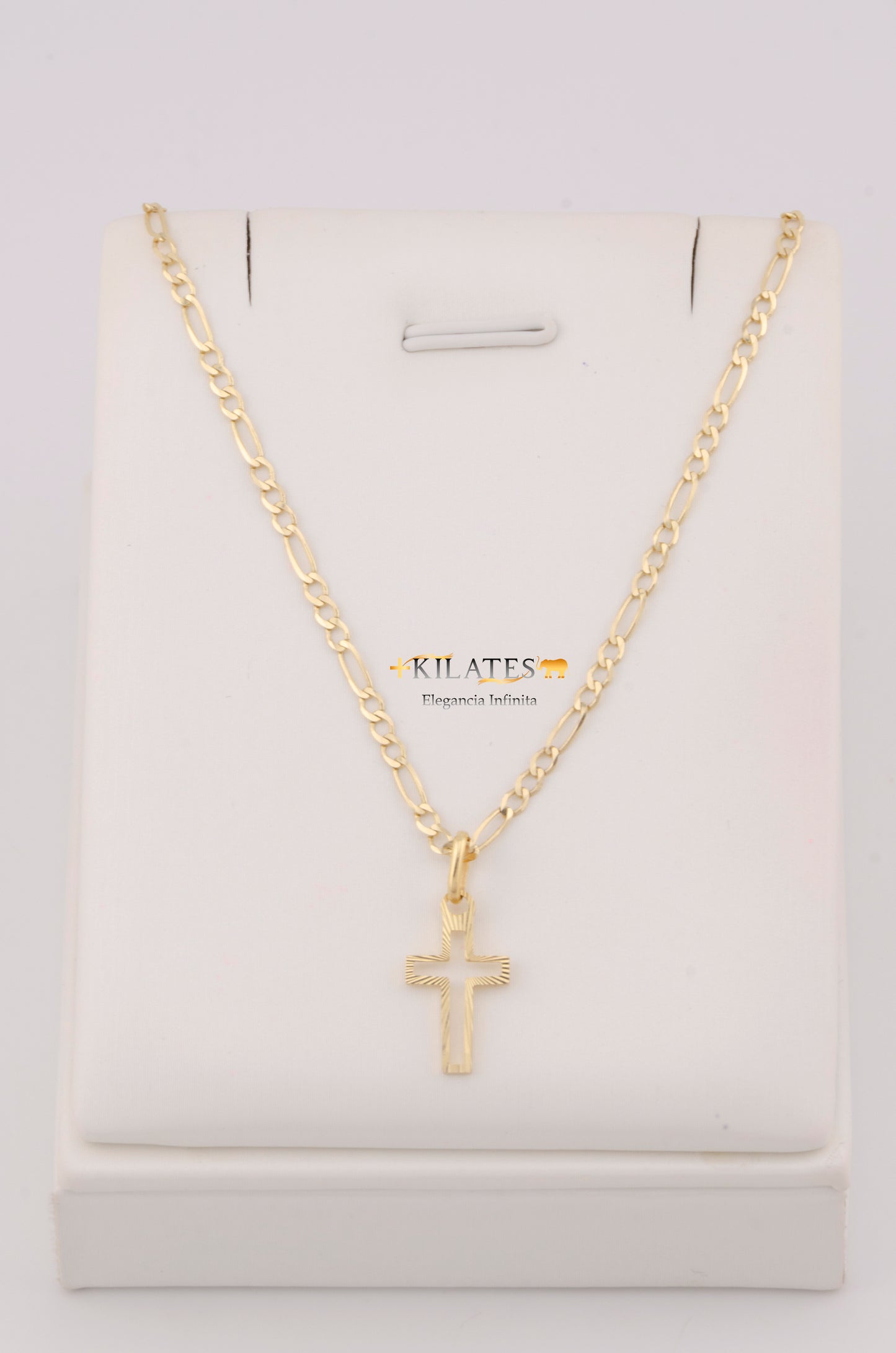 "CADENA DE 50CM PARA ADULTO ESTILO 3+1 SOLIDA CON DIJE DE CRUZ . ORO 10K #775-3260"