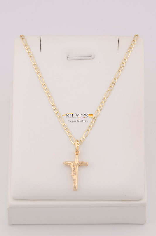 "CADENA DE 50CM PARA ADULTO ESTILO 3+1 SOLIDA CON DIJE DE CRUZ DE TUBO PEQUEÑO PEQUEÑA CON JESUCRISTO . ORO 10K #775-3261"