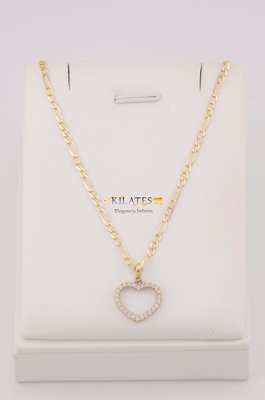 "CADENA DE 50CM PARA ADULTO ESTILO 3+1 SOLIDA CON DIJE DE CORAZON CON ZIRCONIA BLANCA . ORO 10K #775-3269"