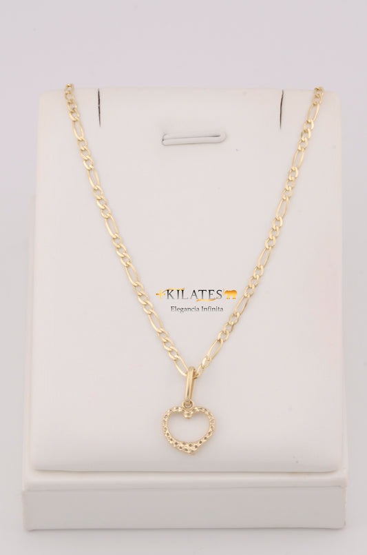 "CADENA DE 50CM PARA ADULTO ESTILO 3+1 SOLIDA CON DIJE DE CORAZON DORADO. ORO 10K #775-3271"