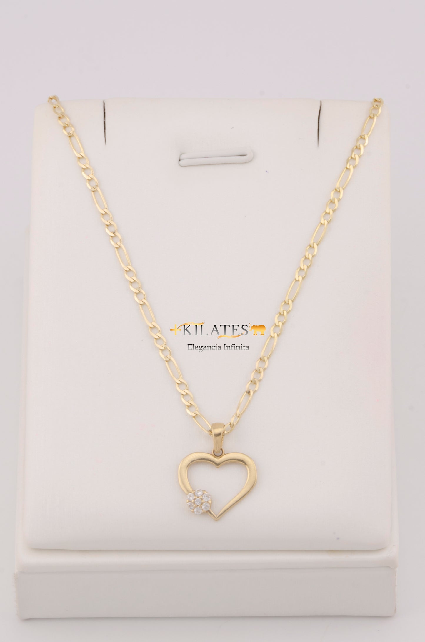 "CADENA DE 50CM PARA ADULTO ESTILO 3+1 SOLIDA CON DIJE DE CORAZON CON ZIRCONIA BLANCA AL LADO . ORO 10K #775-3270"