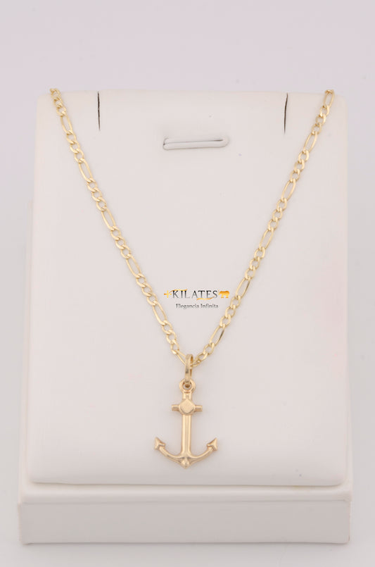 "CADENA DE 50CM PARA ADULTO ESTILO 3+1 SOLIDA CON DIJE DE ANCLA . ORO 10K #775-3276"