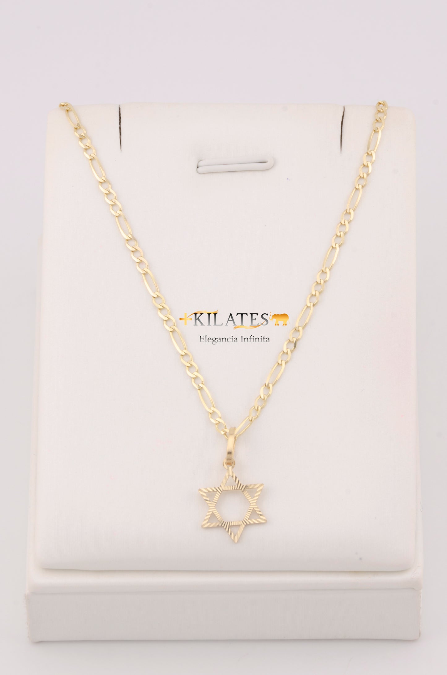 "CADENA DE 50CM PARA ADULTO ESTILO 3+1 SOLIDA CON DIJE DE ESTRELLA DE DAVID. ORO 10K #775-3275"