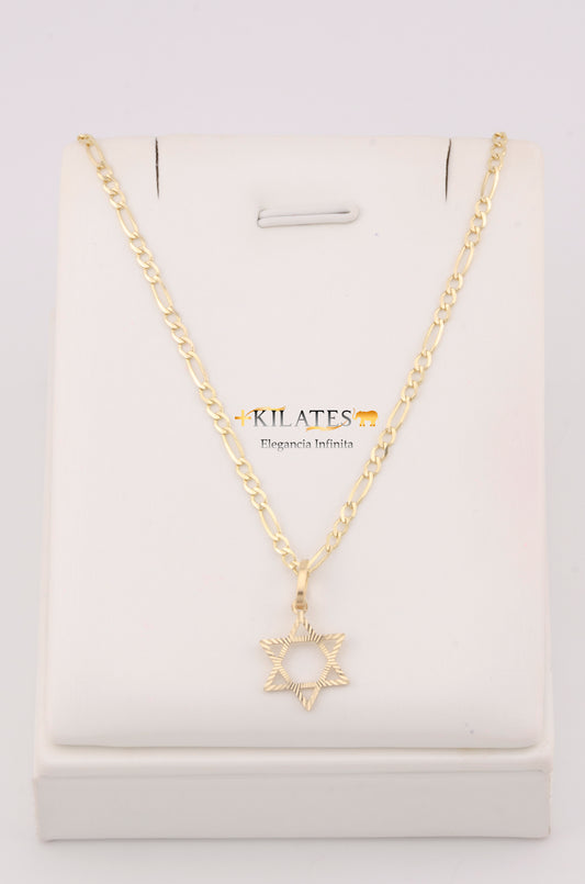 "CADENA DE 50CM PARA ADULTO ESTILO 3+1 SOLIDA CON DIJE DE ESTRELLA DE DAVID. ORO 10K #775-3275"