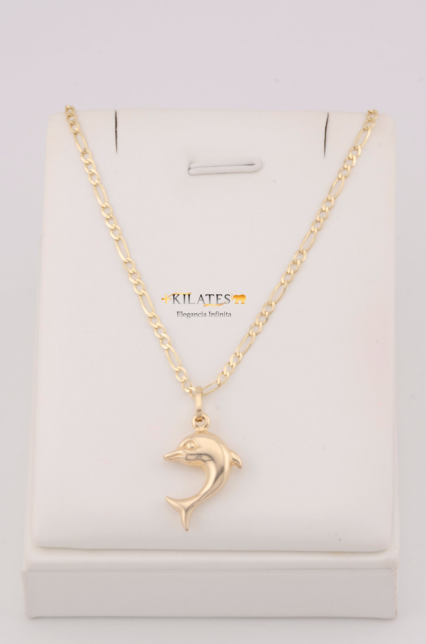 "CADENA DE 50CM PARA ADULTO ESTILO 3+1 SOLIDA CON DIJE DE DELFIN GRANDE . ORO 10K #775-3263"