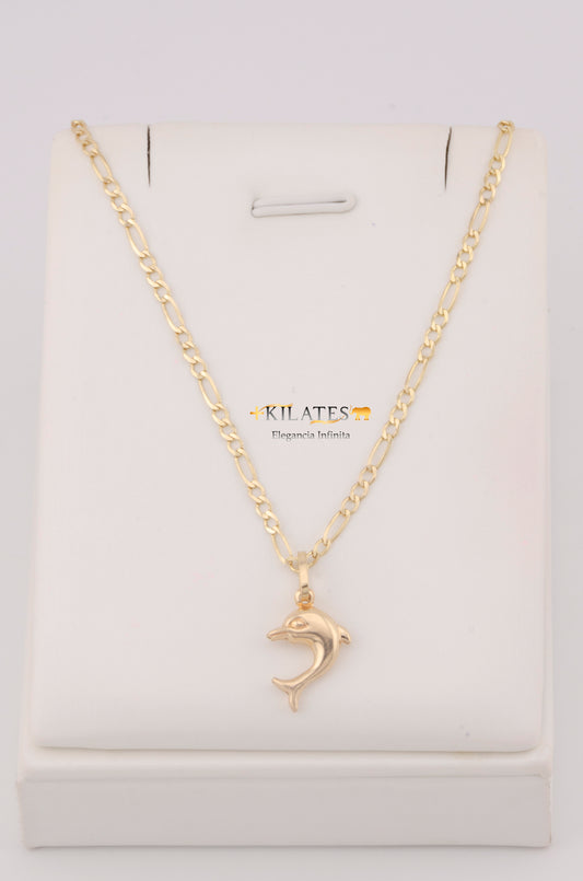 "CADENA DE 50CM PARA ADULTO ESTILO 3+1 SOLIDA CON DIJE DE DELFIN MEDIANO. ORO 10K #775-3264"