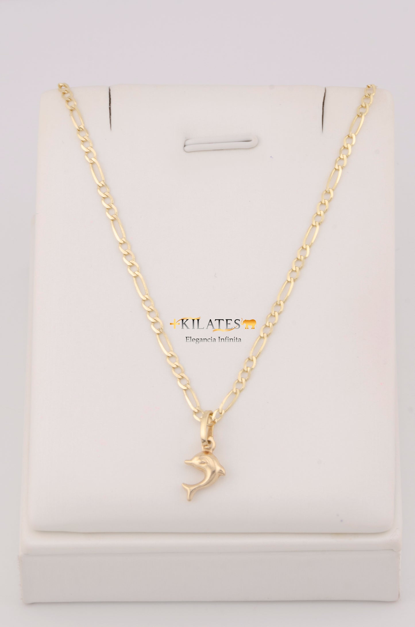 "CADENA DE 50CM PARA ADULTO ESTILO 3+1 SOLIDA CON DIJE DE DELFIN PEQUEÑO . ORO 10K #775-3265"
