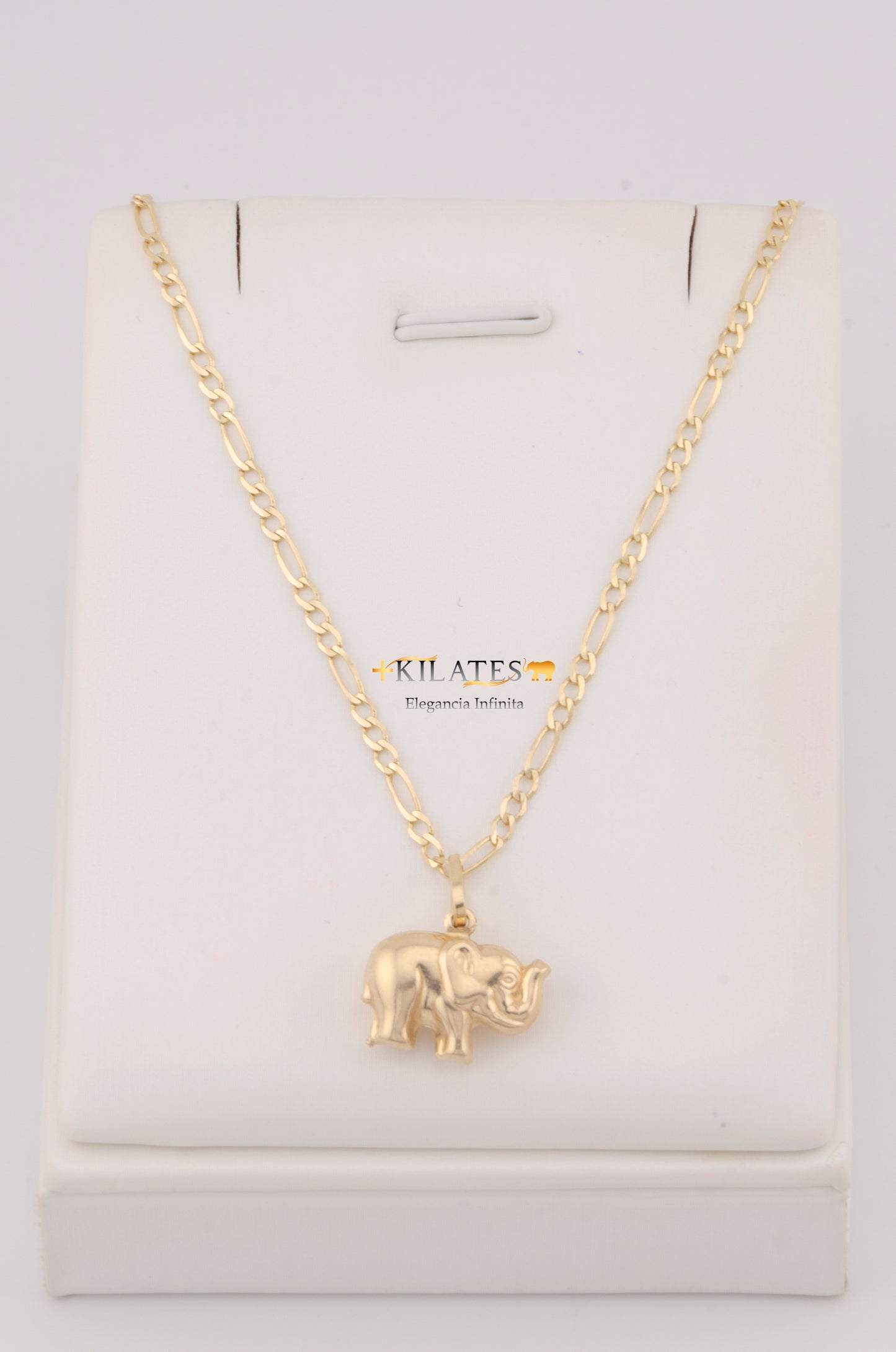 "CADENA DE 50CM PARA ADULTO ESTILO 3+1 SOLIDA CON DIJE DE ELEFANTE GRANDE . ORO 10K #775-3266"