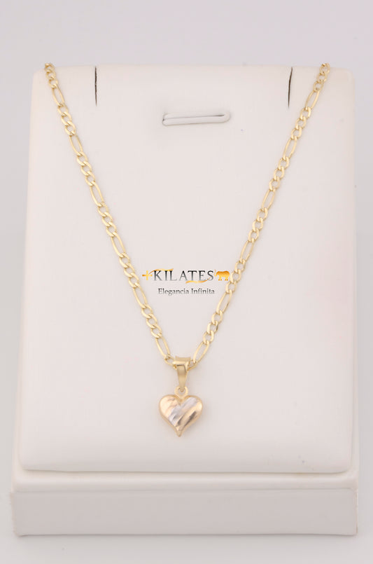 "CADENA DE 50CM PARA ADULTO ESTILO 3+1 SOLIDA CON DIJE DE CORAZON 3 TONOS. ORO 10K #775-3272"