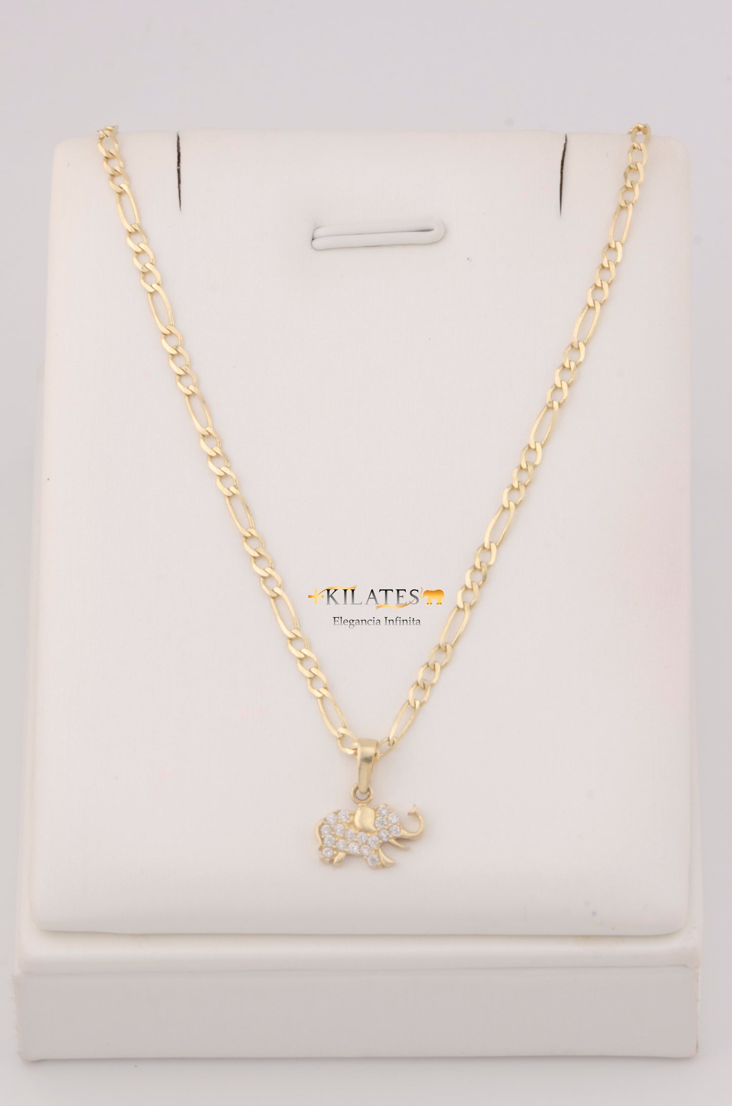 "CADENA DE 50CM PARA ADULTO ESTILO 3+1 SOLIDA CON DIJE DE ELEFANTE CON ZIRCONIA BLANCA . ORO 10K #775-3278"