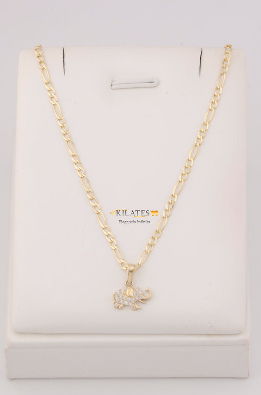 "CADENA DE 50CM PARA ADULTO ESTILO 3+1 SOLIDA CON DIJE DE ELEFANTE CON ZIRCONIA BLANCA . ORO 10K #775-3278"