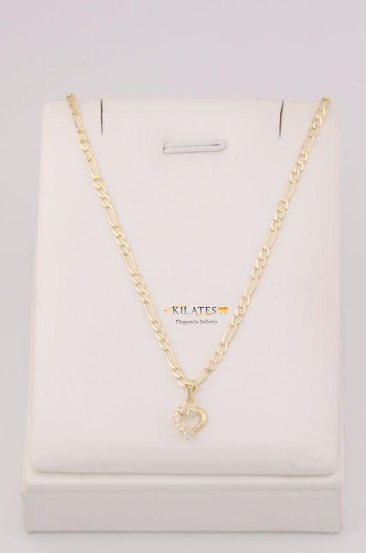 "CADENA DE 50CM PARA ADULTO ESTILO 3+1 SOLIDA CON DIJE DE CORAZON CON PIEDRAS DE ZIRCONIA BLANCA . ORO 10K #775-3277"