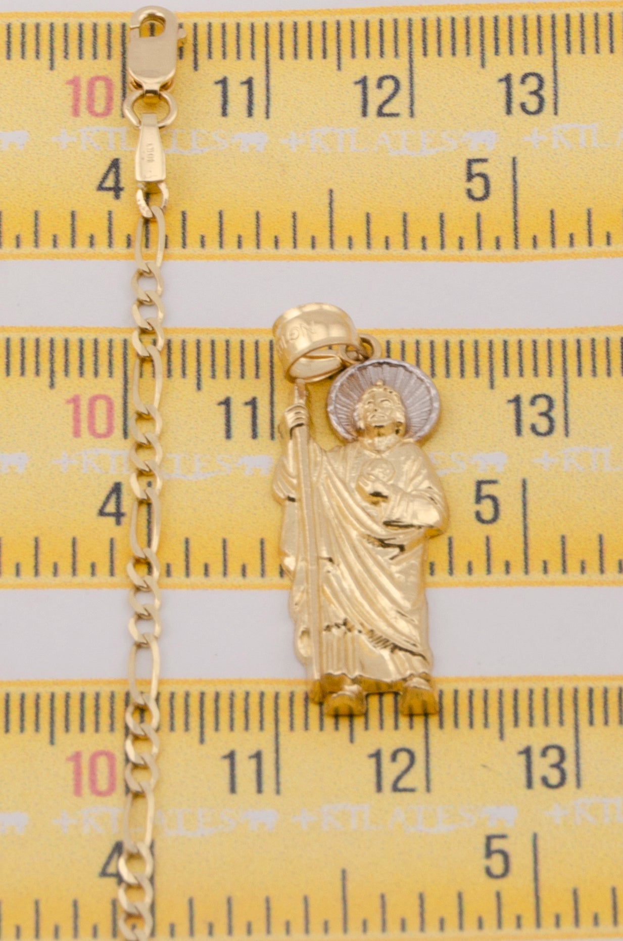 "CADENA DE 50CM PARA ADULTO ESTILO 3+1 SOLIDA CON DIJE DE SAN JUDAS TADEO GRANDE . ORO 10K #775-3255"