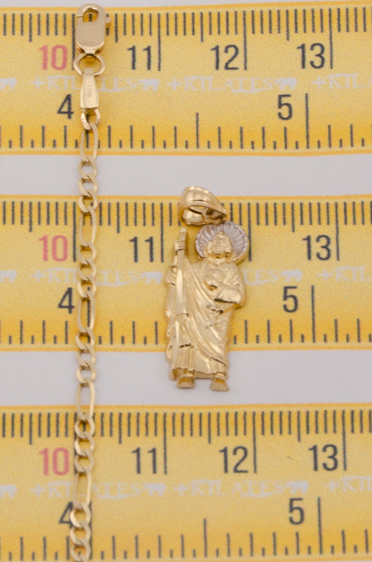 "CADENA DE 50CM PARA ADULTO ESTILO 3+1 SOLIDA CON DIJE DE SAN JUDAS TADEO MEDIANO . ORO 10K #775-3256"