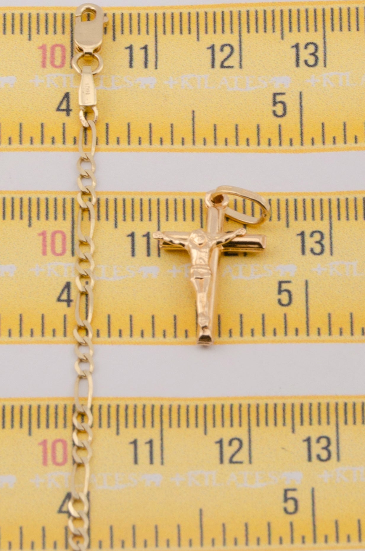 "CADENA DE 50CM PARA ADULTO ESTILO 3+1 SOLIDA CON DIJE DE CRUZ DE TUBO PEQUEÑO PEQUEÑA CON JESUCRISTO . ORO 10K #775-3261"