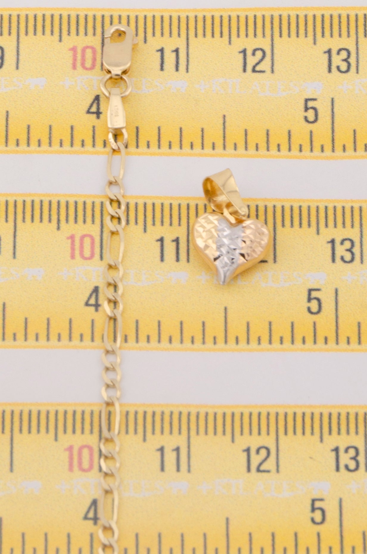 "CADENA DE 50CM PARA ADULTO ESTILO 3+1 SOLIDA CON DIJE DE CORAZON 3 TONOS PEQUEÑOS . ORO 10K #775-3274"