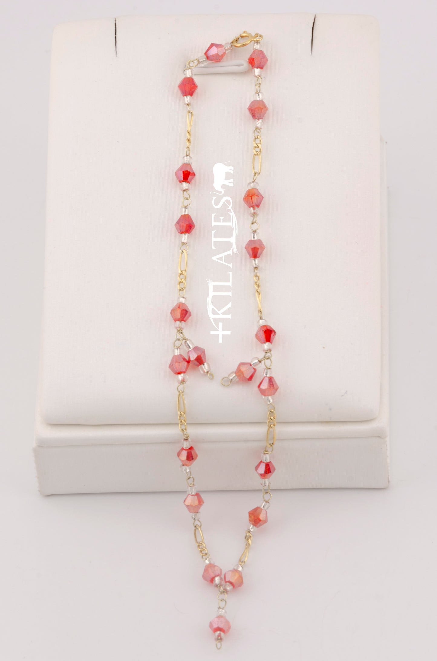 "TOBILLERA PARA ADULTO DE 26CM CON CRISTALES SWAROSKY ROJOS. ORO 10K #775-3338"