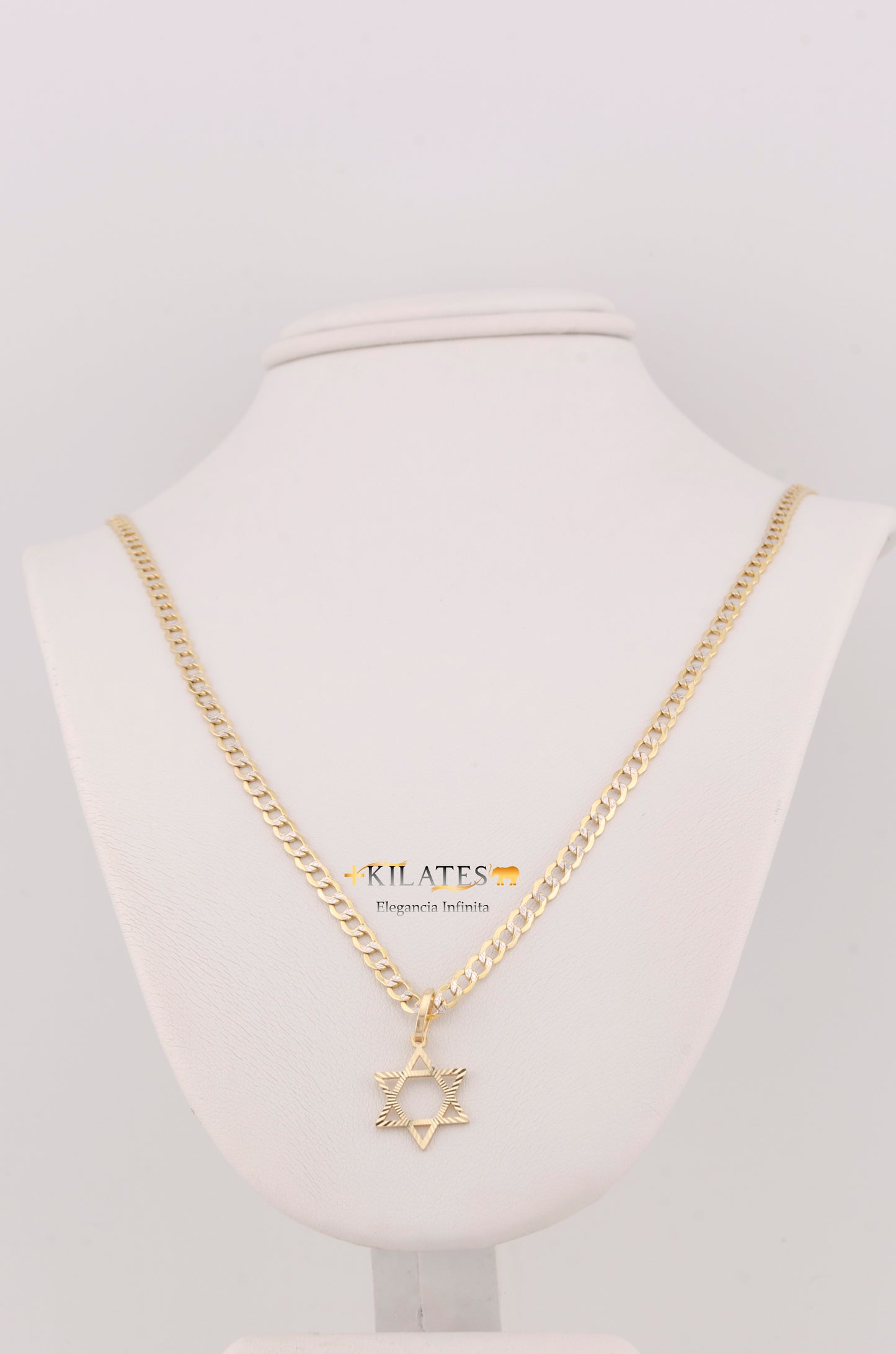 "CADENA DE 40CM PARA NIÑ@ ESTILO CUBANA DIAMANTADA CON DIJE DE ESTRELLA DE DAVID. ORO 10K #775-3375"