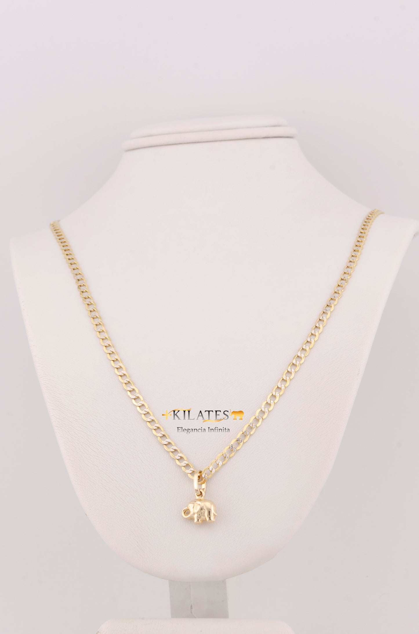 "CADENA DE 40CM PARA NIÑ@ ESTILO CUBANA DIAMANTADA CON DIJE DE ELEFANTE. ORO 10K #775-3379"