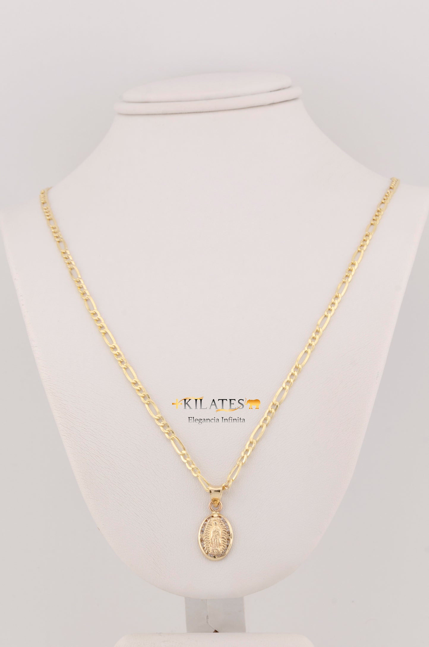 "CADENA DE 40CM PARA NIÑ@ ESTILO 3+1 CON DIJE OVALADO DE LA VIRGEN. ORO 10K #775-3381"