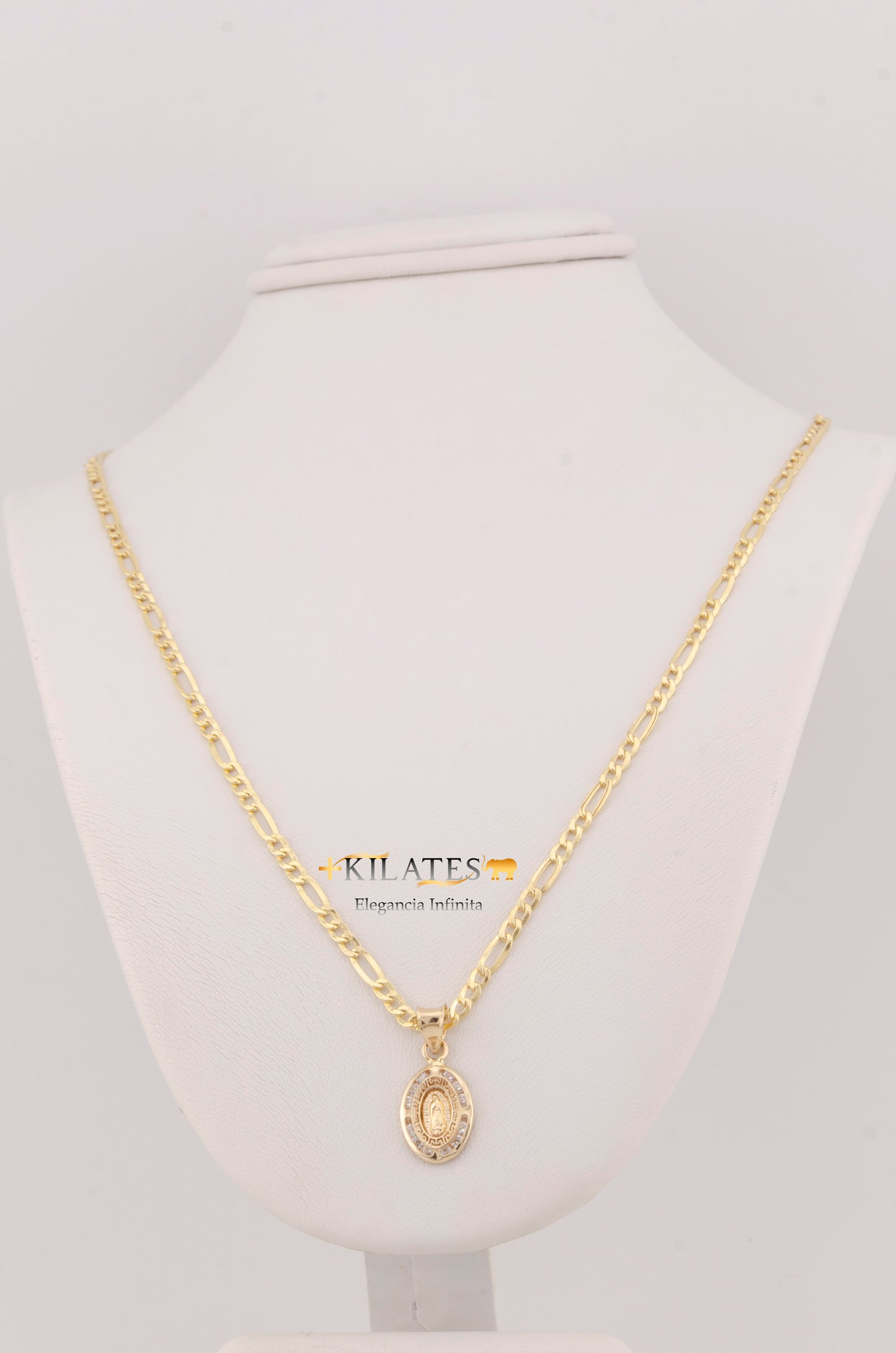 "CADENA DE 40CM PARA NIÑ@ ESTILO 3+1 CON DIJE OVALADO DE LA VIRGEN. ORO 10K #775-3383"