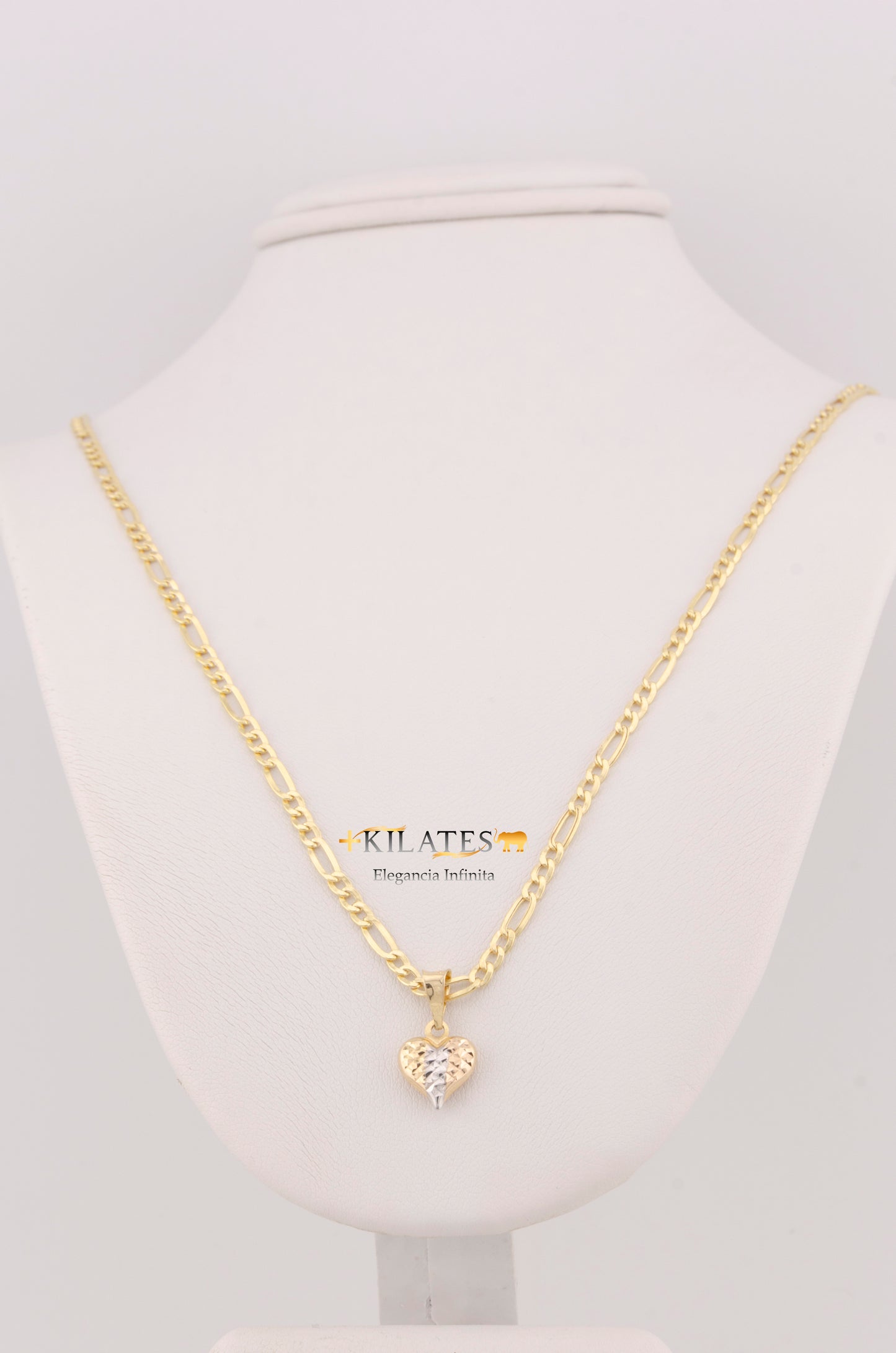 "CADENA DE 40CM PARA NIÑ@ ESTILO 3+1 CON DIJE DE CORAZON 3 TONOS. ORO 10K #775-3387"