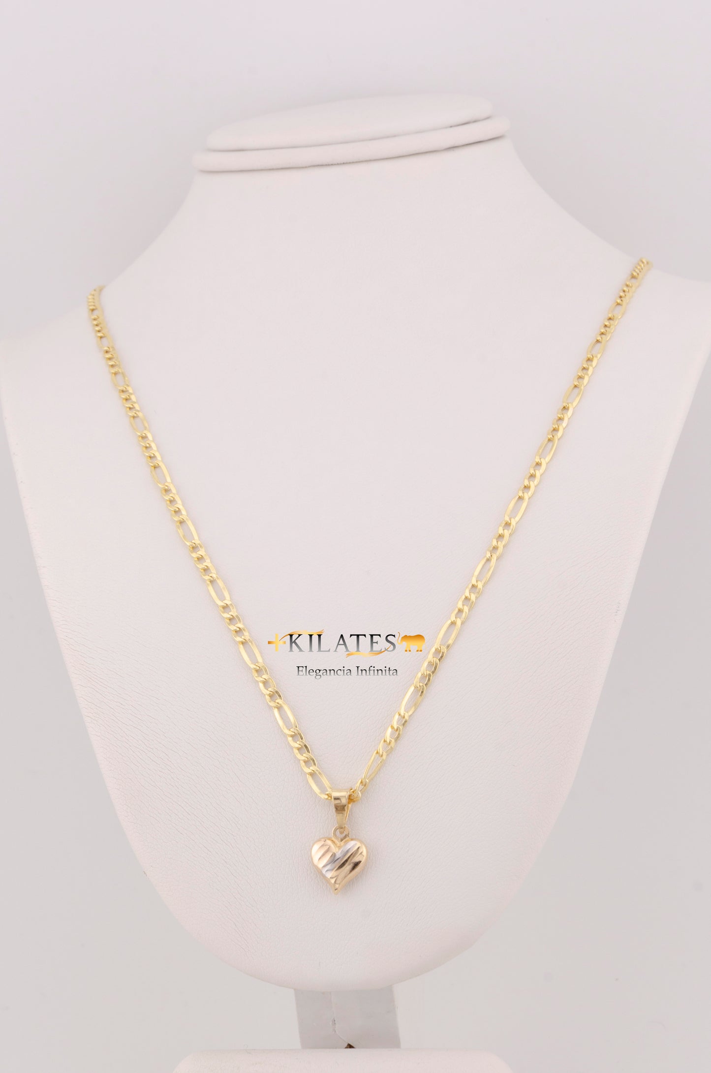 "CADENA DE 40CM PARA NIÑ@ ESTILO 3+1 CON DIJE DE CORAZON 3 TONOS. ORO 10K #775-3389"