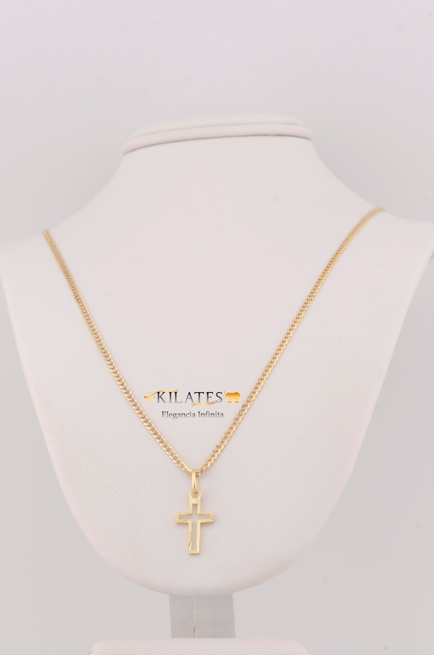 "CADENA DE 40CM PARA NIÑ@ ESTILO CUBANA DIAMANTADA SOLIDA CON DIJE CRUZ. ORO 10K #775-3365"