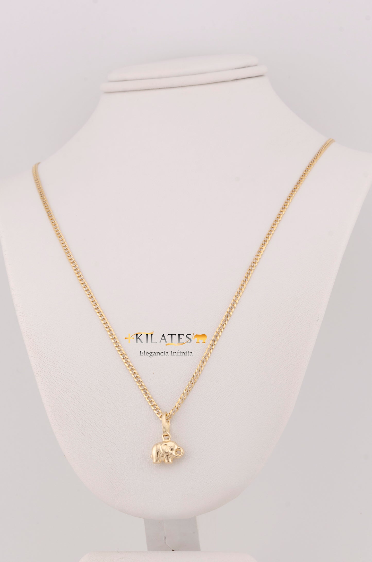 "CADENA DE 40CM PARA NIÑ@ ESTILO CUBANA DIAMANTADA SOLIDA CON DIJE DE ELEFANTE. ORO 10K #775-3370"