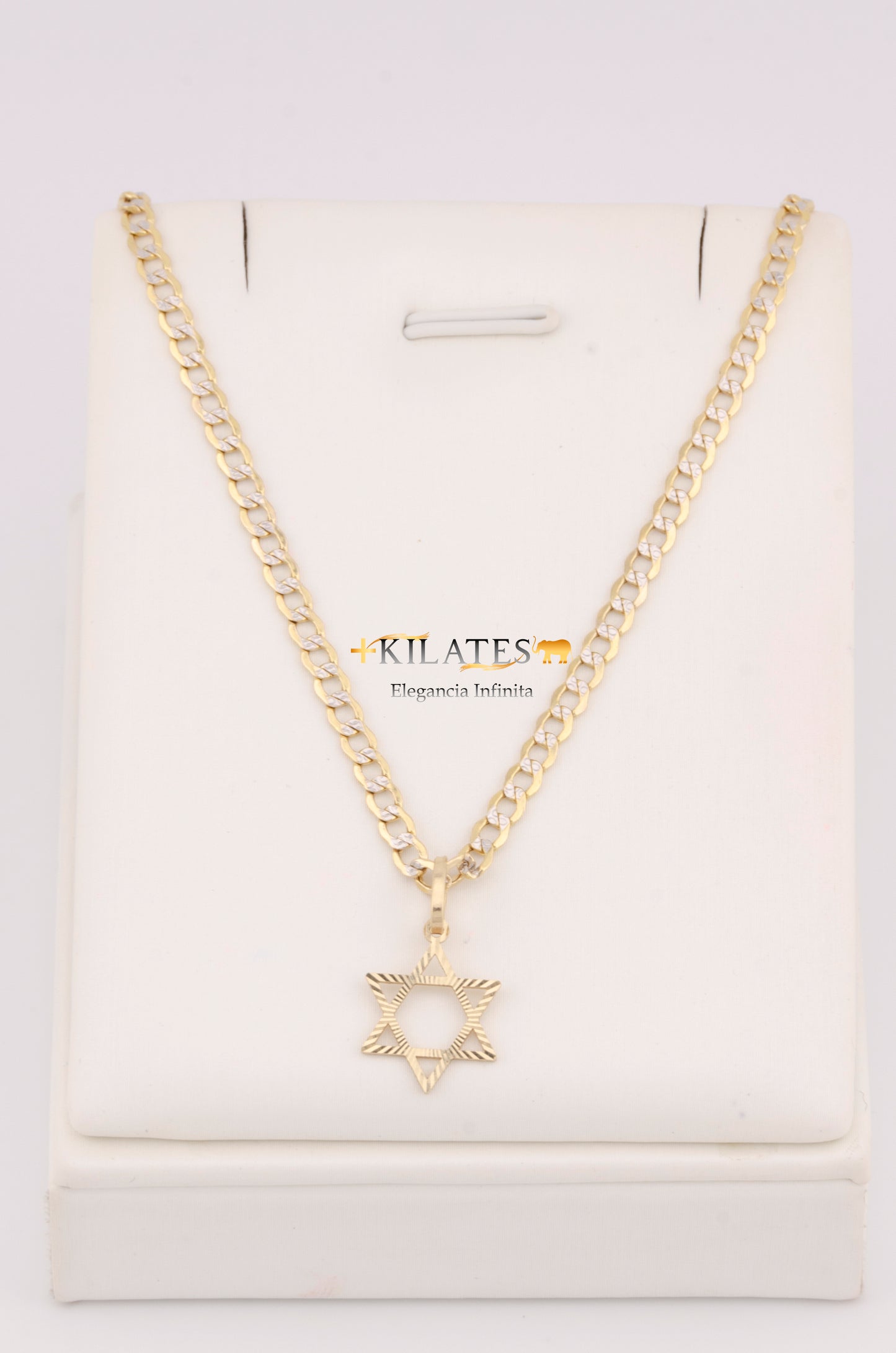 "CADENA DE 40CM PARA NIÑ@ ESTILO CUBANA DIAMANTADA CON DIJE DE ESTRELLA DE DAVID. ORO 10K #775-3375"