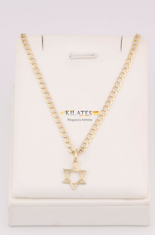 "CADENA DE 40CM PARA NIÑ@ ESTILO CUBANA DIAMANTADA CON DIJE DE ESTRELLA DE DAVID. ORO 10K #775-3375"