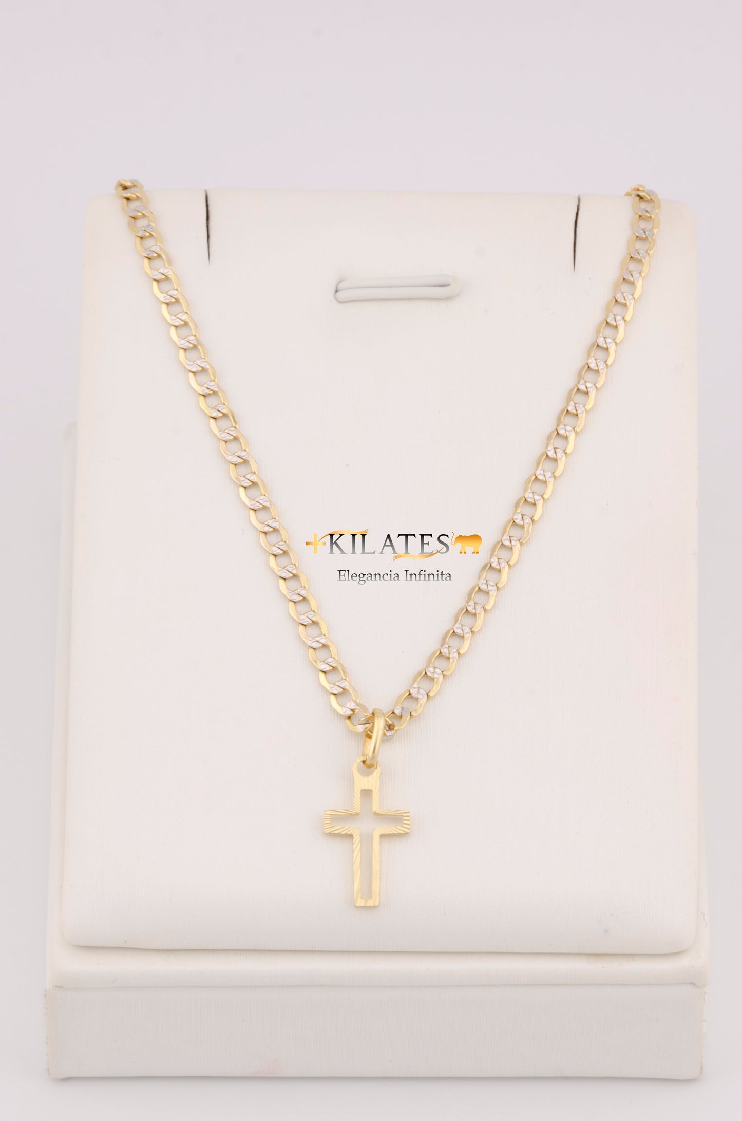 "CADENA DE 40CM PARA NIÑ@ ESTILO CUBANA DIAMANTADA CON DIJE DE CRUZ. ORO 10K #775-3376"