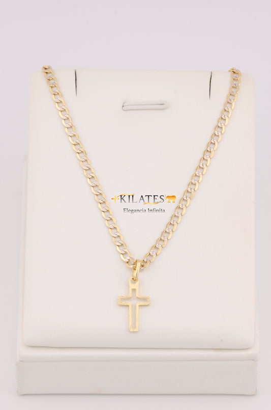 "CADENA DE 40CM PARA NIÑ@ ESTILO CUBANA DIAMANTADA CON DIJE DE CRUZ. ORO 10K #775-3376"