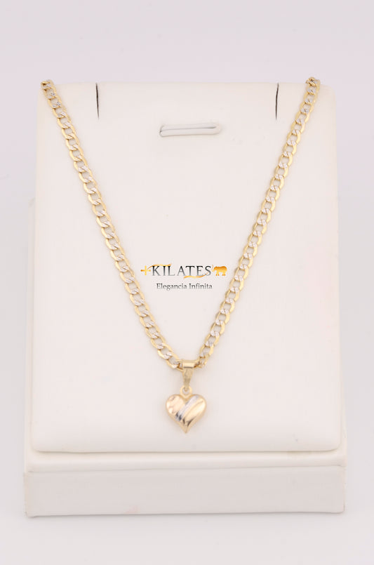 "CADENA DE 40CM PARA NIÑ@ ESTILO CUBANA DIAMANTADA CON DIJE DE CORAZON 3 TONOS. ORO 10K #775-3380"